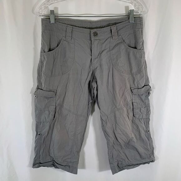 Kuhl Hiking Capri Women's 8 Grey Cargo Drawstring Nylon Blend Snap Zip - Picture 1 of 12